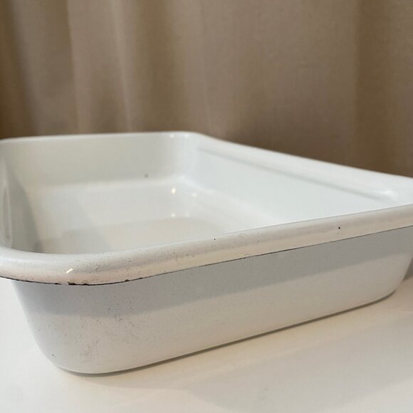 Vintage Enamel Bake Pan 16x10 Yellow‎ Marigold Floral Motif Rectangle - Picture 7 of 8